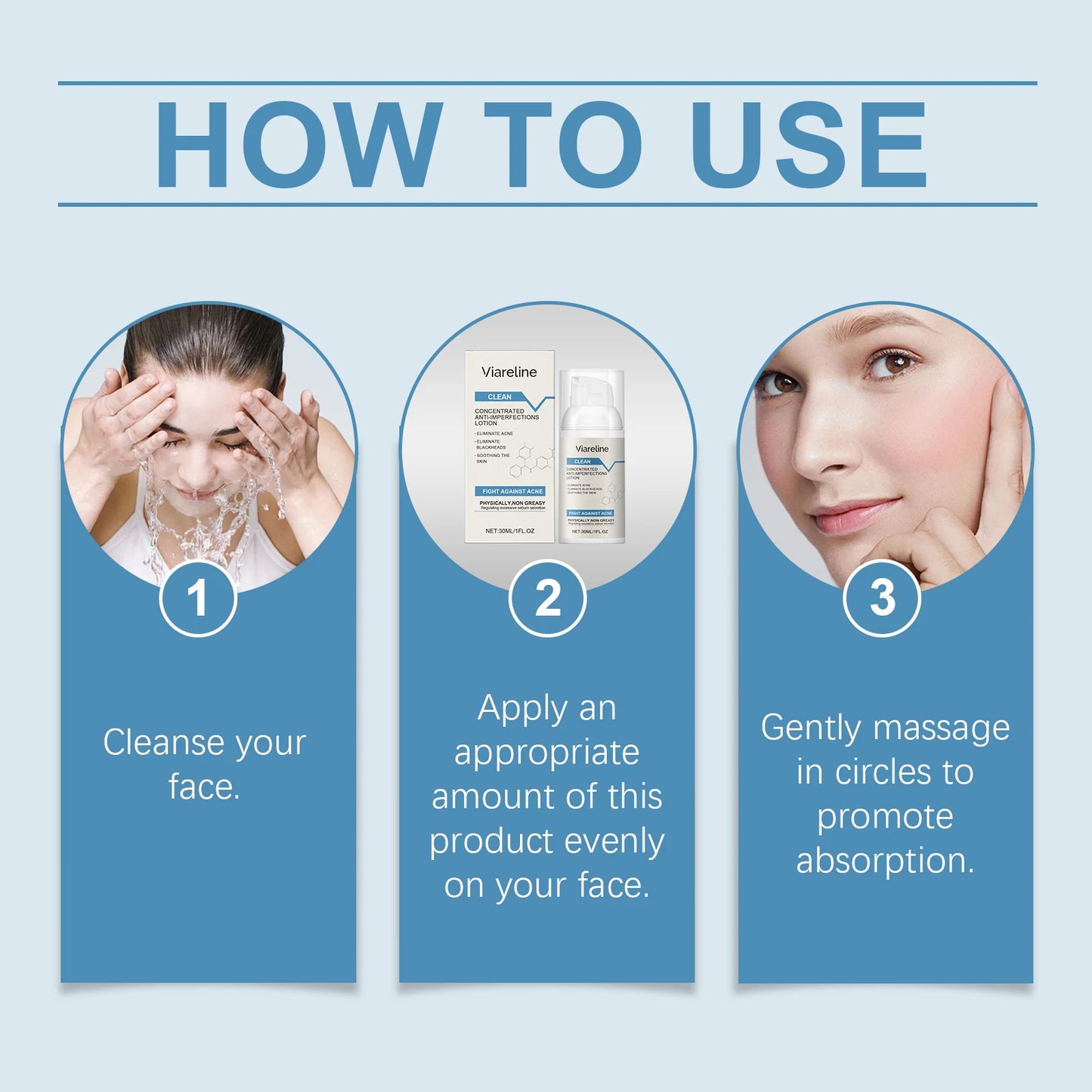 Viareline Face Skin Care Lotion Acne Treatment Eliminate Blackheads Soothing Skin Reduce Redness Non-greasy Acne Care Lotion