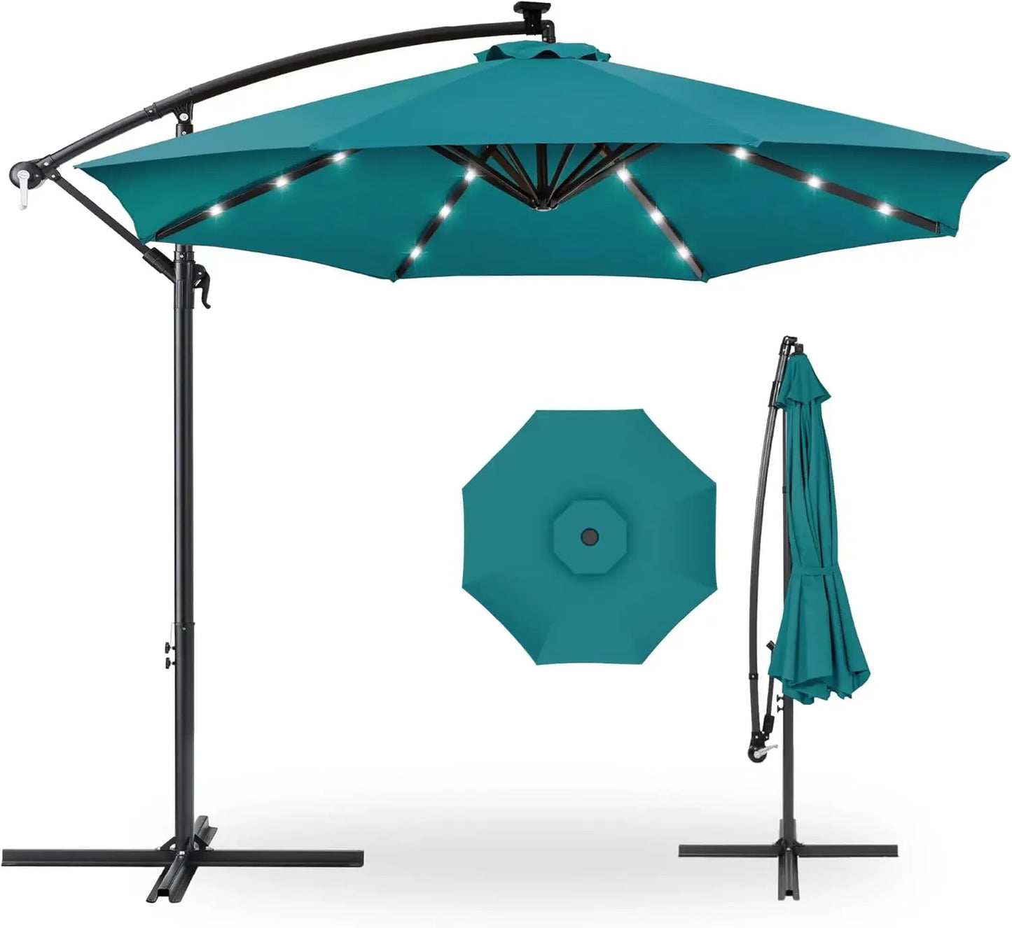 10ft Solar LED Offset Hanging Market Patio Umbrella for Backyard, Poolside,Lawn and Garden w/Easy Tilt Adjustment,Polyester