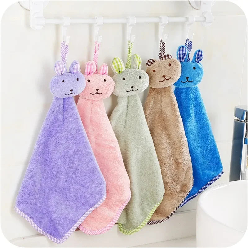New Coral Velvet Hand Towel Cartoon Animal Rabbit Kitchen Hanging Bath Wipe Towel Washcloths Kids Handkerchief