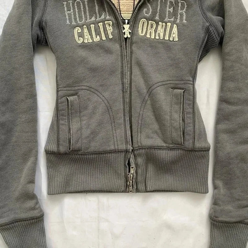 Y2K Women Aesthetic Harajuku Faux Fur Hooded Zip Up Jacket