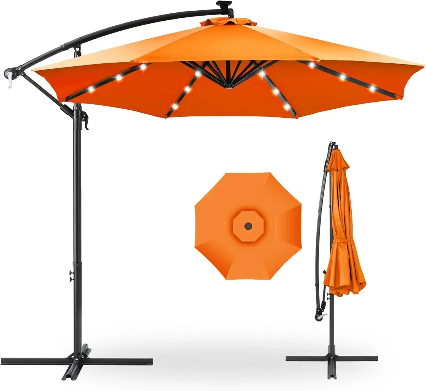 10ft Solar LED Offset Hanging Market Patio Umbrella for Backyard, Poolside,Lawn and Garden w/Easy Tilt Adjustment,Polyester