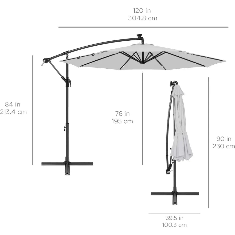 10ft Solar LED Offset Hanging Market Patio Umbrella for Backyard, Poolside,Lawn and Garden w/Easy Tilt Adjustment,Polyester