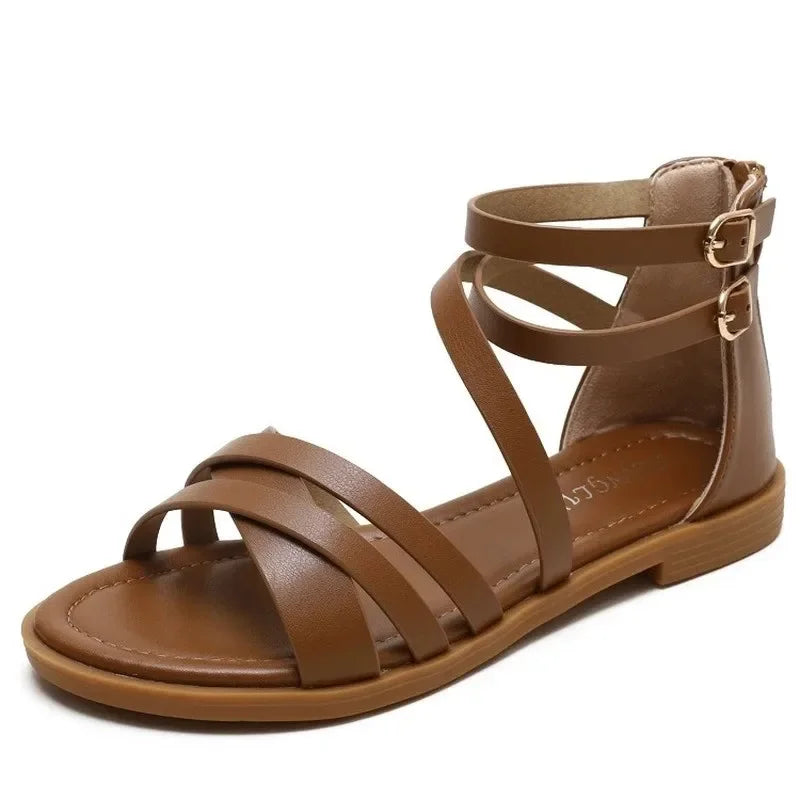 YAERNI 36-42 Large Size Sandals Women Summer New Style Ladies Casual Flat Simple Beach Sandals Fashion Vacation Roman Sandals