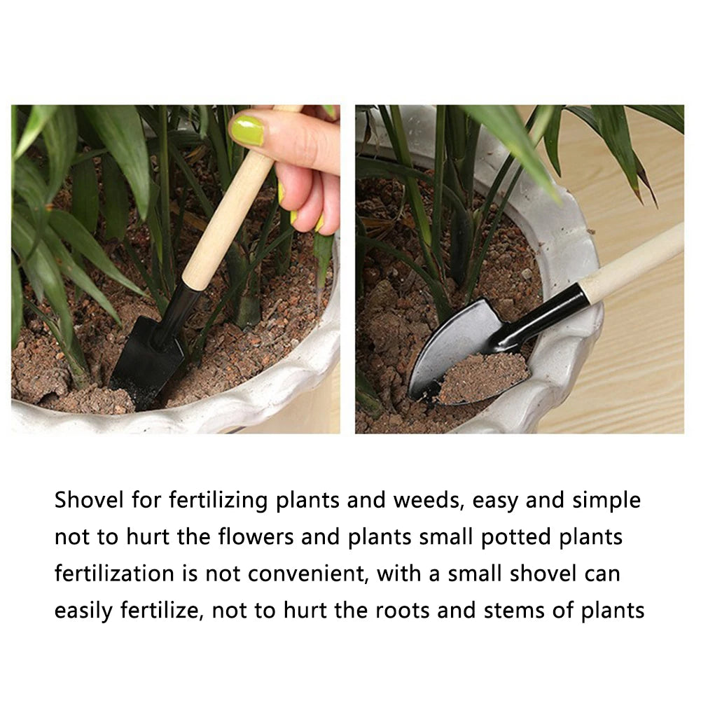 3Pcs Shovel Rake Spade Set Small Rake Shovel Spade Multifunction Bonsai Tools Set Wooden Handle Garden Tool Sets for Kids