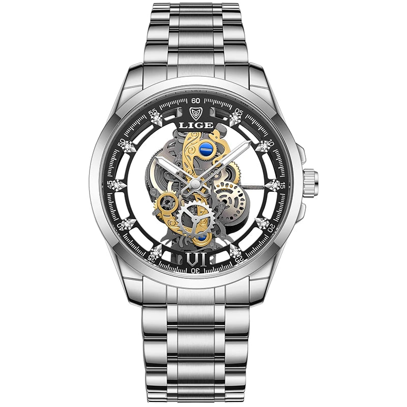 LIGE New Fashion Mens Watches Top Brand Luxury Hollow Watch Men Military Sports Waterproof Quartz Watch For Men Montre Homme+BOX