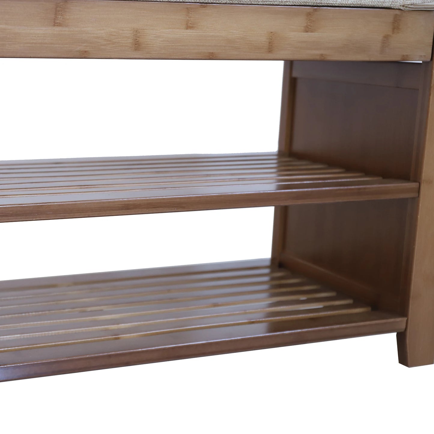 Bamboo Free Standing Shoe Rack Bench, 2 Tier Storage, Comfortable Seat, Holds 6 Pairs, Raised Bottom for Moisture Resistance