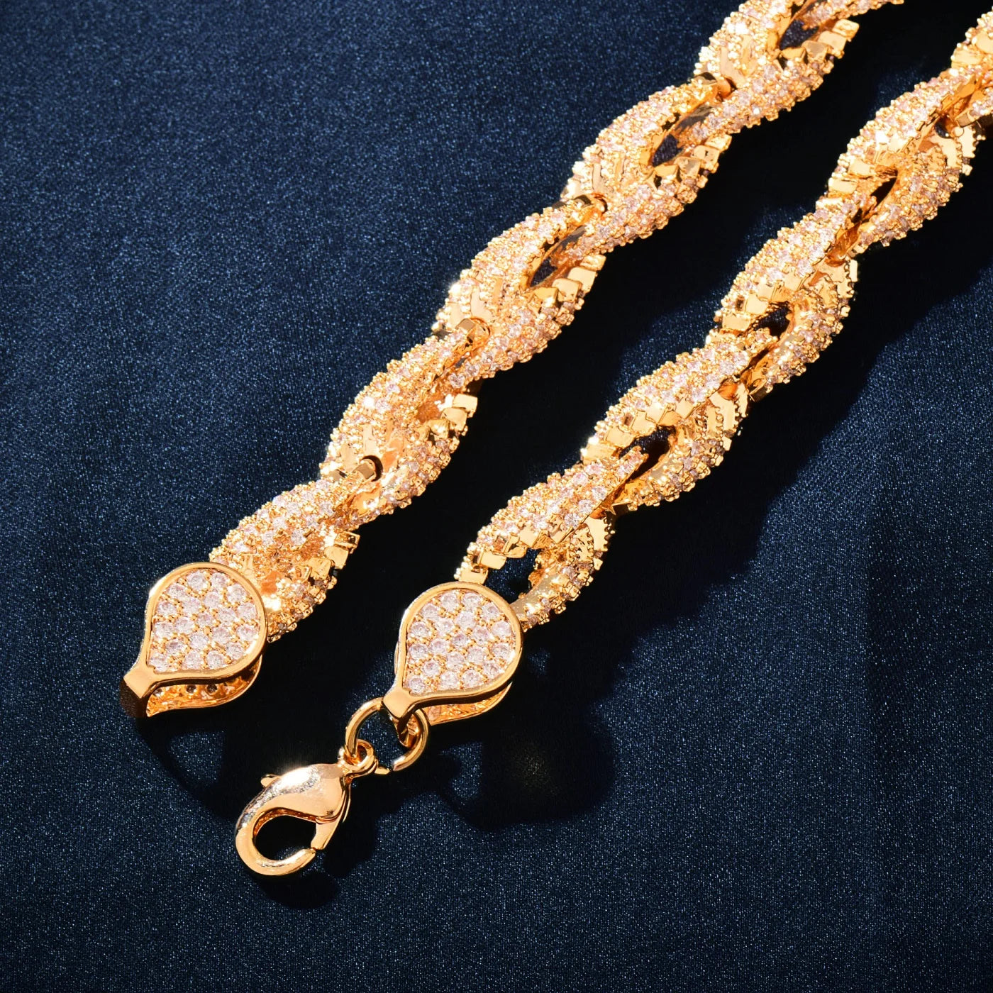 CUC 8mm Iced Out CZ Rope Chain Gold Color Iced Out Zirconia Men Hip Hop Necklace Link Fashion Punk Rapper Jewelry