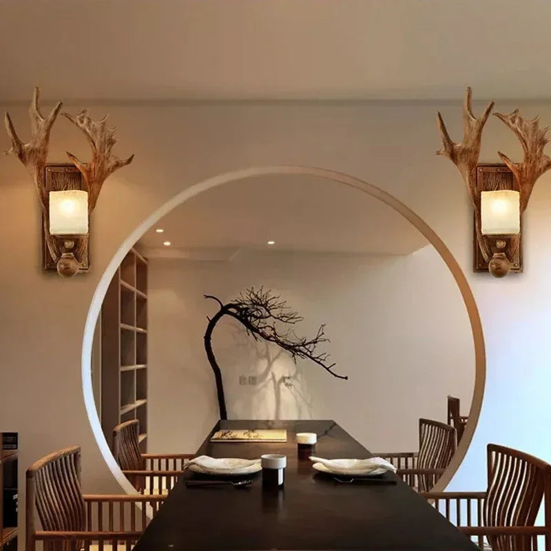 BELLE American Antlers Wall Light Retro Creative Room  Bedroom Living  Corridor Cafe Bar Small Wooden House  Decorateative Light
