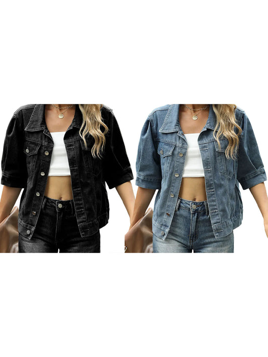 Womens Denim Jacket Long Sleeve Casual Coat for Streetwear Fashion