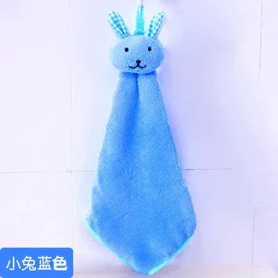 New Coral Velvet Hand Towel Cartoon Animal Rabbit Kitchen Hanging Bath Wipe Towel Washcloths Kids Handkerchief