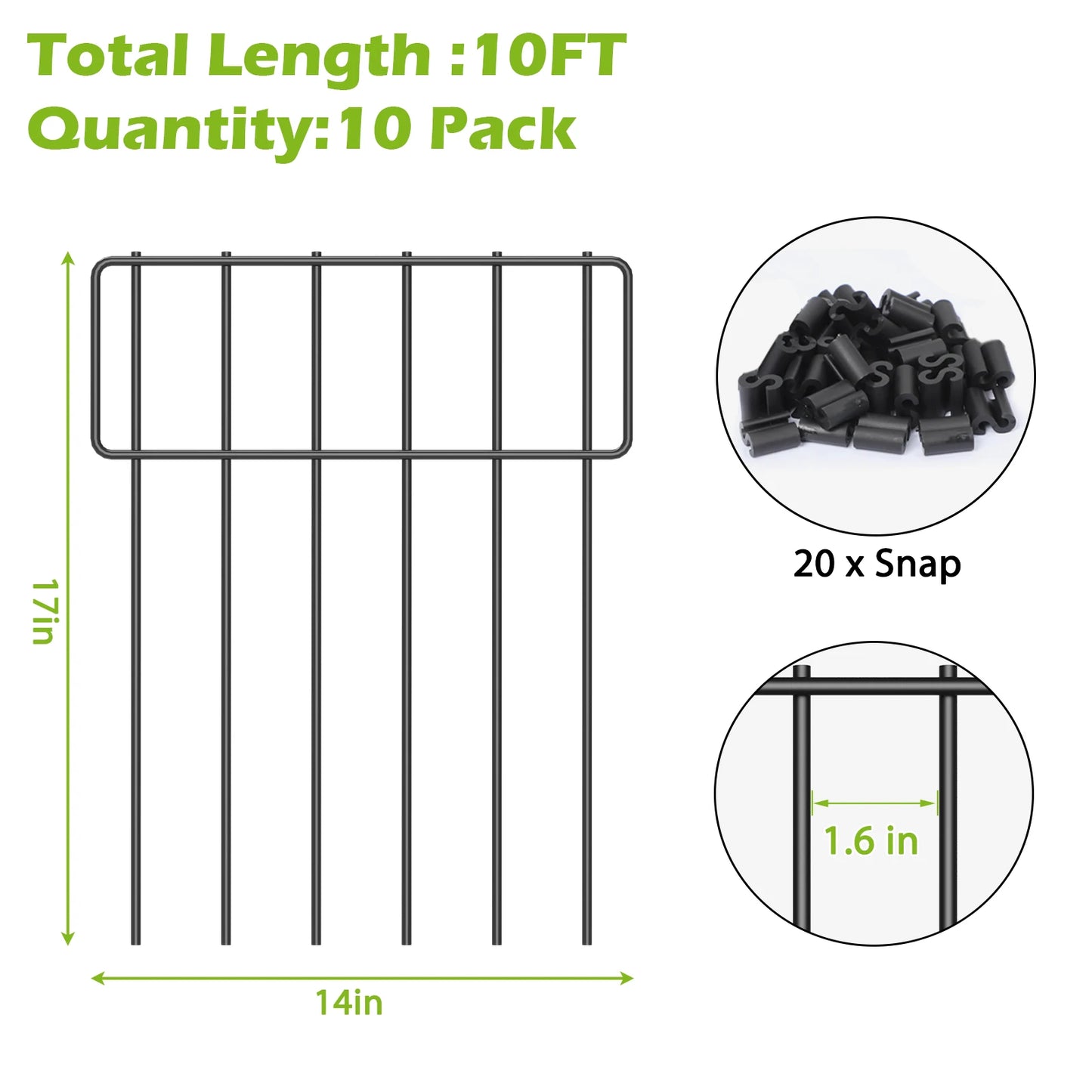 10-Pack 10ft x24in Rustproof Metal Animal Rabbit Fence, No-Dig Decorative Garden Barrier for Yard Outdoor