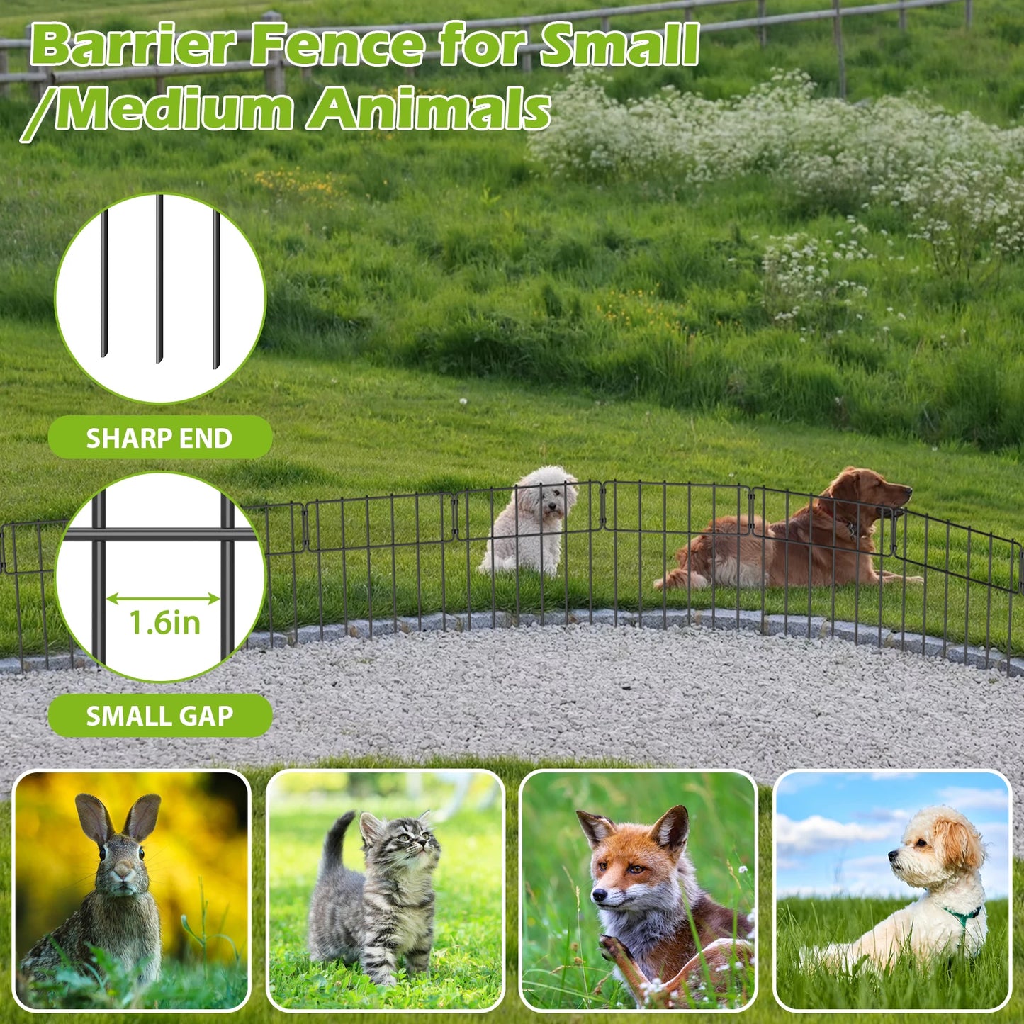10-Pack 10ft x24in Rustproof Metal Animal Rabbit Fence, No-Dig Decorative Garden Barrier for Yard Outdoor