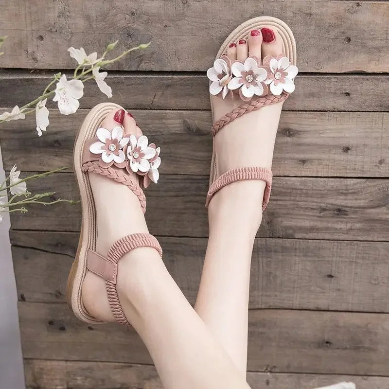 Chic Open Toe Flower Sandals for Women Comfortable Summer 2025