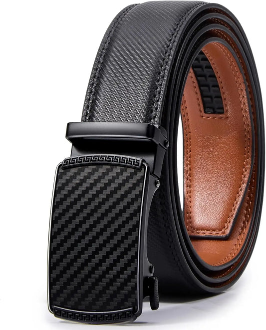 Men's Belt Leather Ratchet Belt for Men Dress Casual Every Day with Adjustable Buckle, Trim to Fit