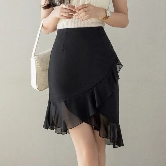 Mini Chiffon Wrap Short Woman Skirt Tight Patchwork Skirts for Women Black Cute Ruffle Kawaii Y2k Vintage Premium Aesthetic V