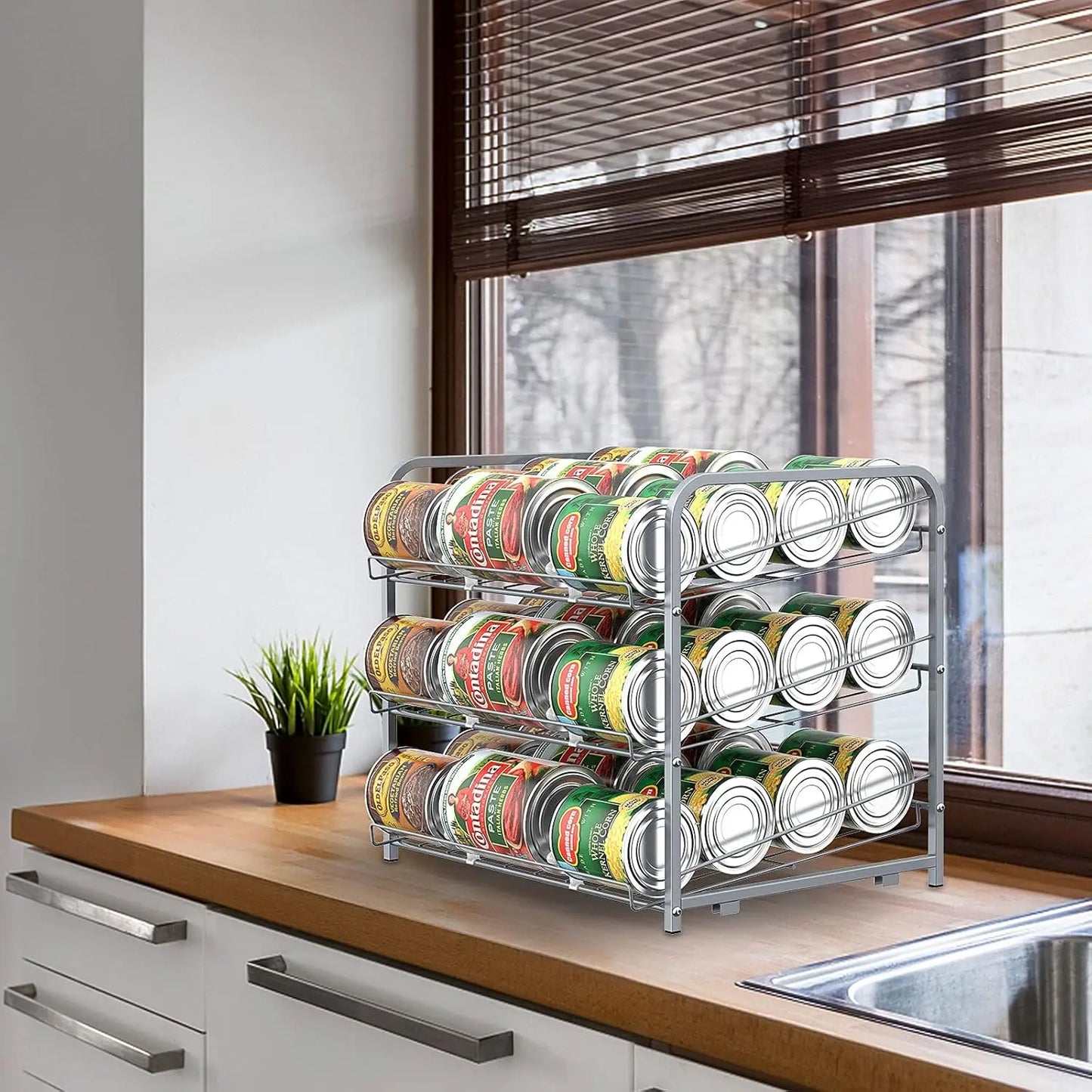 Stackable 2-piece can dispenser in the pantry, small space storage rack can hold up to 36 cans
