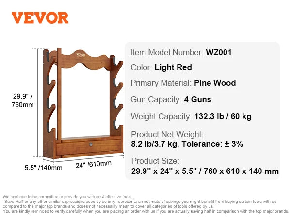 SucceBuy Gun Rack Wood Gun Rack Wall Mount Gun Display Rack holds 4/5Rifles Shotguns 132lbs Heavy Duty Rifle Rack w/Soft Padding