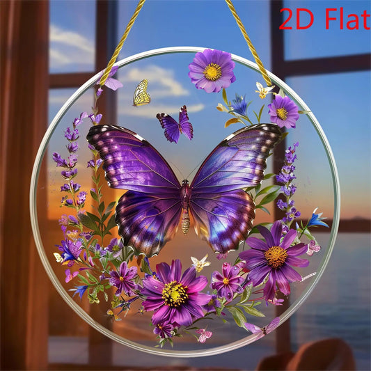 2D Purple Butterfly Suncatcher - Stained Glass Window Hanging for Home Decor, Birthday & Festival Gifts