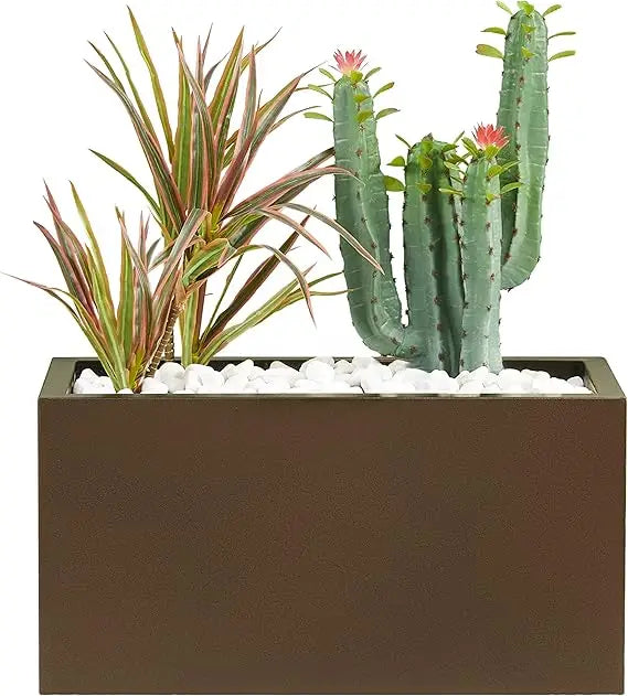Metallic Heavy Rectangle Planter Box for Outdoor/Indoor 25Lx11Wx13H Inches 22Pounds Gray