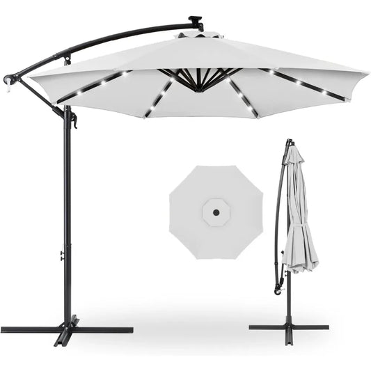 10ft Solar LED Offset Hanging Market Patio Umbrella for Backyard, Poolside,Lawn and Garden w/Easy Tilt Adjustment,Polyester