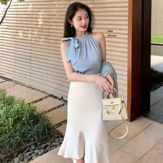 Fishtail Skirt Woman Outfit Summer Fashion 2025 Formal Occasion Clothing Trend Event Sleeveless 2 Pieces Skirt Sets for Women