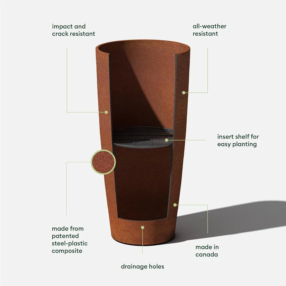 Veradek Patina Series Selena Planter - Round Tall Shape for Outdoor Porch/Patio | Naturally Rusting Planter for All-Weather Use