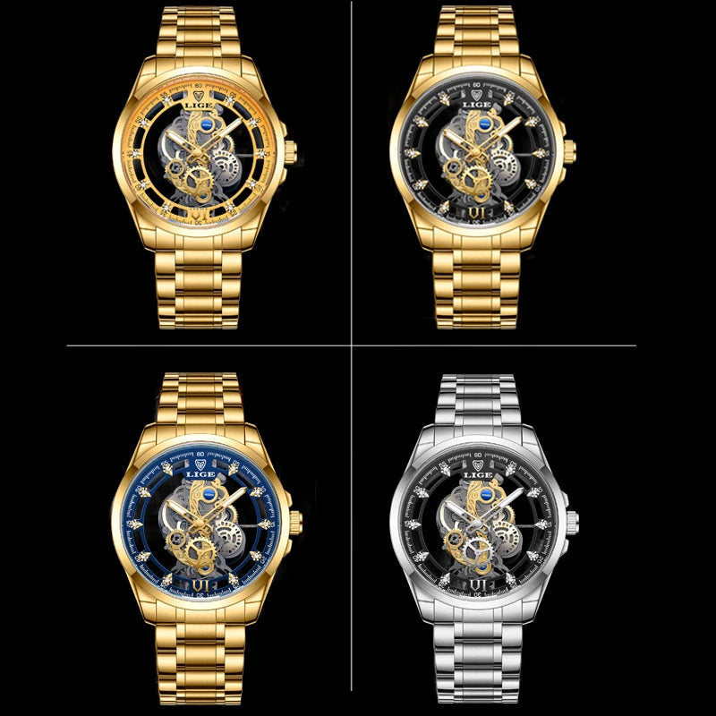 LIGE New Fashion Mens Watches Top Brand Luxury Hollow Watch Men Military Sports Waterproof Quartz Watch For Men Montre Homme+BOX
