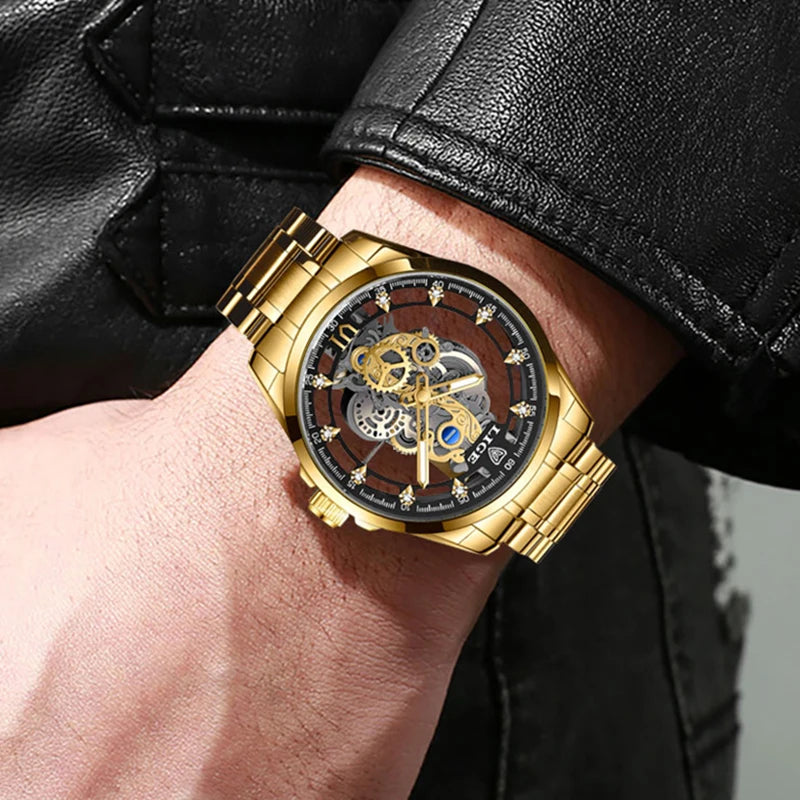 LIGE New Fashion Mens Watches Top Brand Luxury Hollow Watch Men Military Sports Waterproof Quartz Watch For Men Montre Homme+BOX