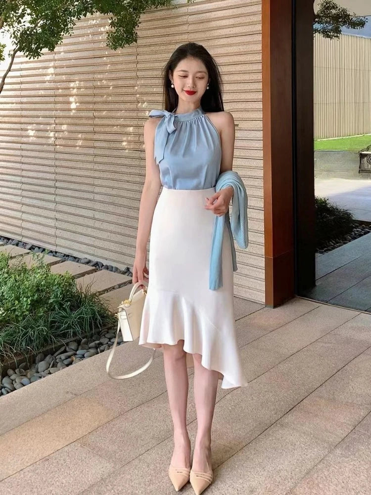 Fishtail Skirt Woman Outfit Summer Fashion 2025 Formal Occasion Clothing Trend Event Sleeveless 2 Pieces Skirt Sets for Women