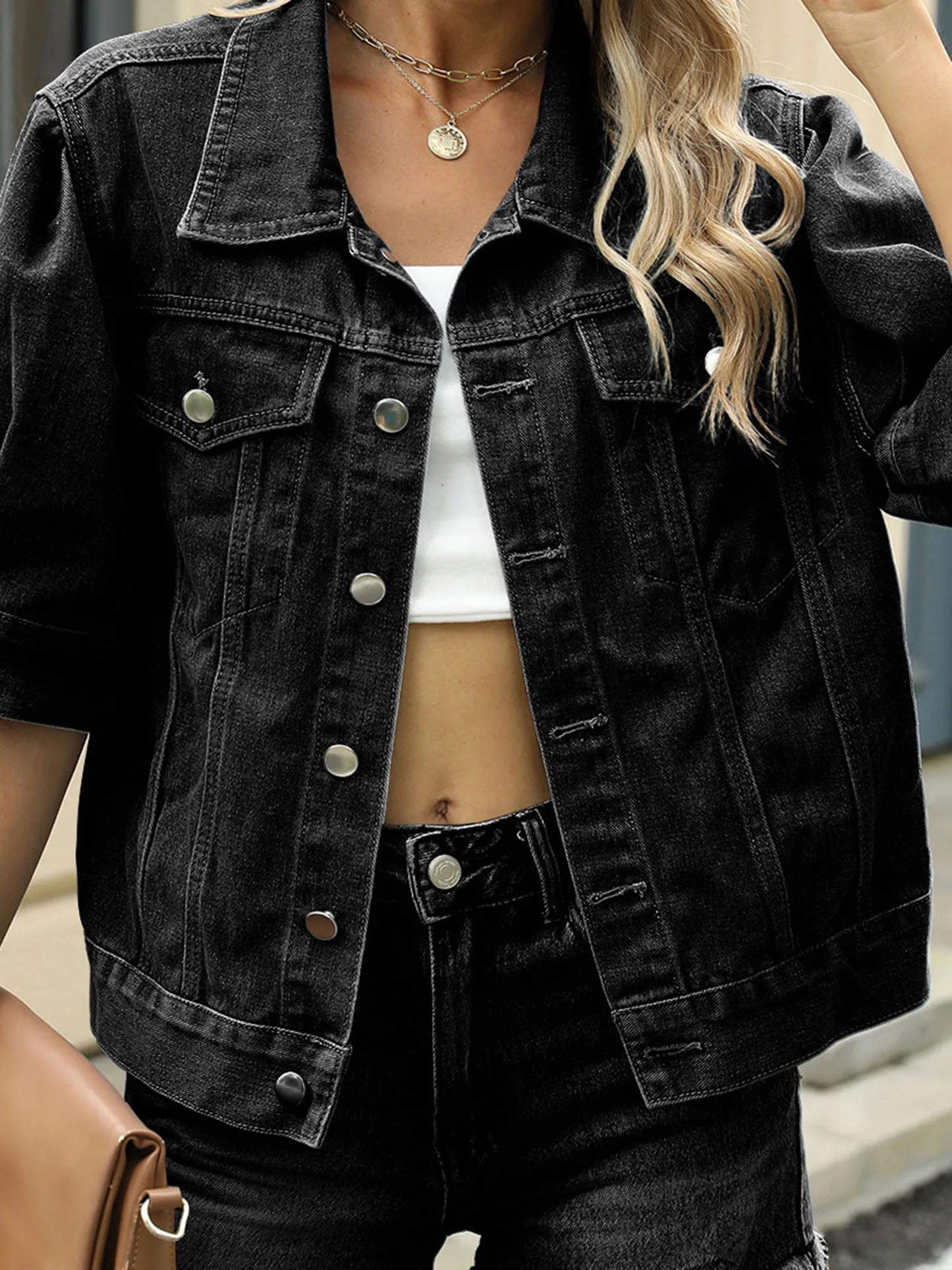 Womens Denim Jacket Long Sleeve Casual Coat for Streetwear Fashion