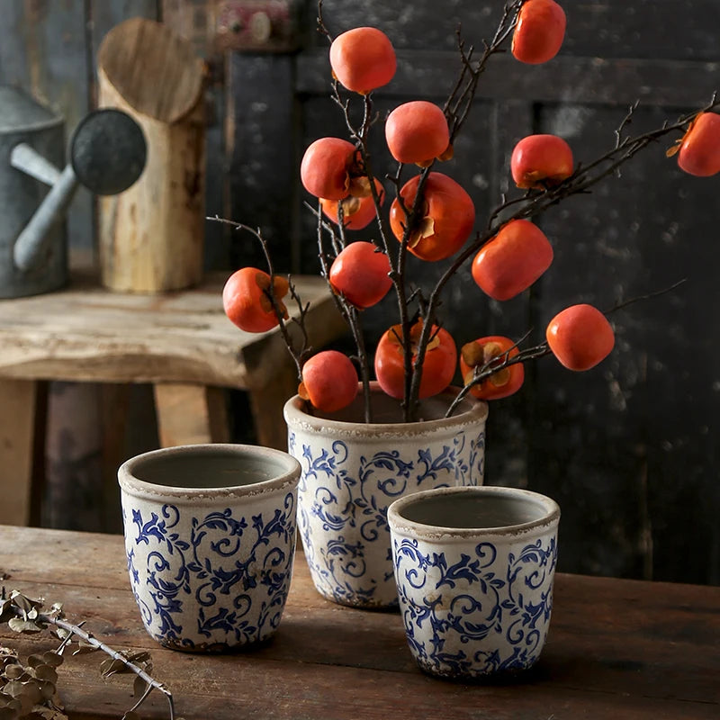 New Chinese Antique Blue And white Pottery Orchid Butterfly Ceramic Flower Pot Hydroculture Planting Flowers Green Plants Garden