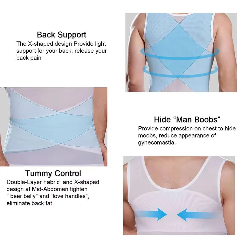 Tank Top Gynomastica Sleeveless Shapewear Vest Mesh Cross Suit 3XL Compression Shirt for Men Slimming Undershirt Body Shaper