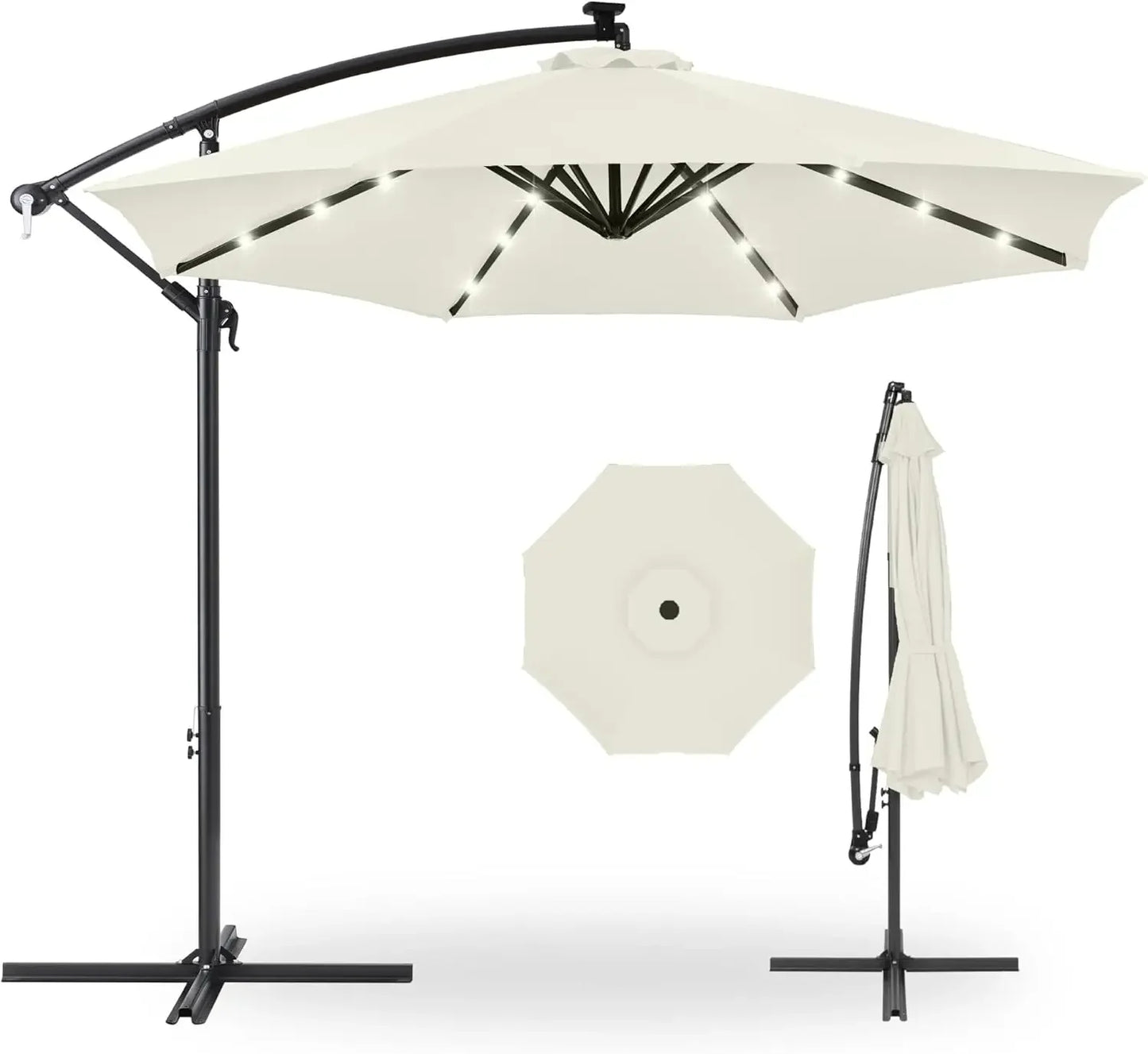 10ft Solar LED Offset Hanging Market Patio Umbrella for Backyard, Poolside,Lawn and Garden w/Easy Tilt Adjustment,Polyester