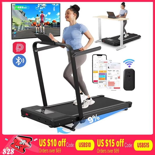 Hot Walking Pad Treadmill with 9% Incline Under-Desk for Home/Office 37.4inch Belt LCD Display Portable Foldable Safety Armrest