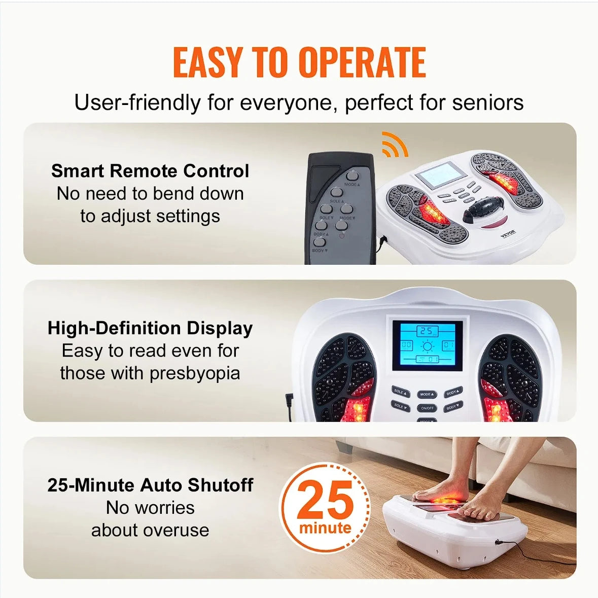 VEVOR Foot Circulation Stimulator EMS & TENS Foot Neuropathy Massager 25 Modes
