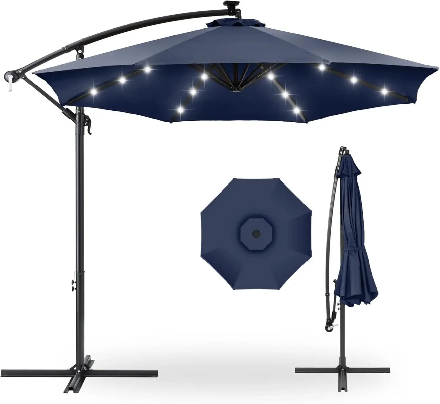 10ft Solar LED Offset Hanging Market Patio Umbrella for Backyard, Poolside,Lawn and Garden w/Easy Tilt Adjustment,Polyester